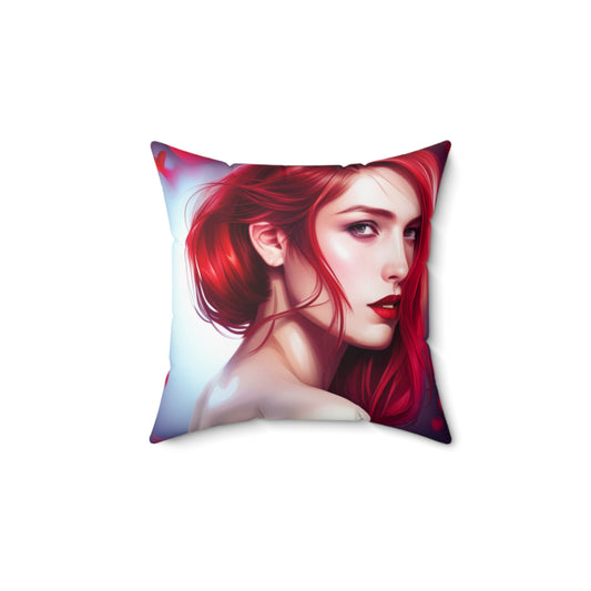 Woman Red Spun Polyester Square Pillow
