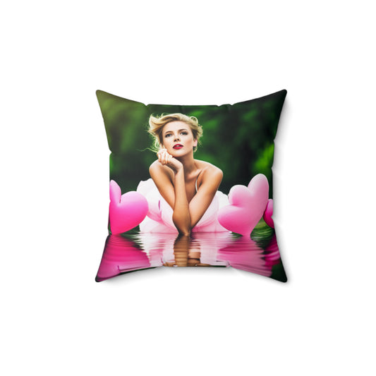 Woman Pink Heart Spun Polyester Square Pillow
