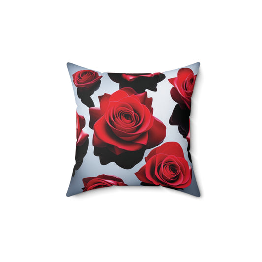 Red Rose Spun Polyester Square Pillow